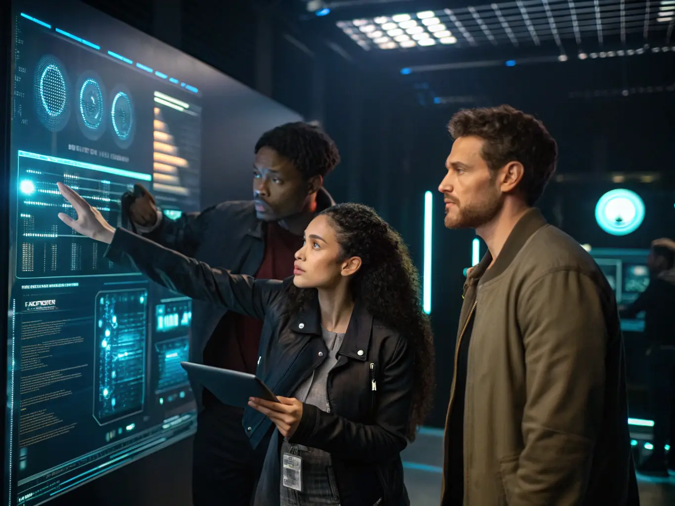 An illustrative image depicting a diverse group of people collaborating around a holographic display of lottery data, symbolizing the collaborative and innovative spirit of Rainbow Lotto's AI community.